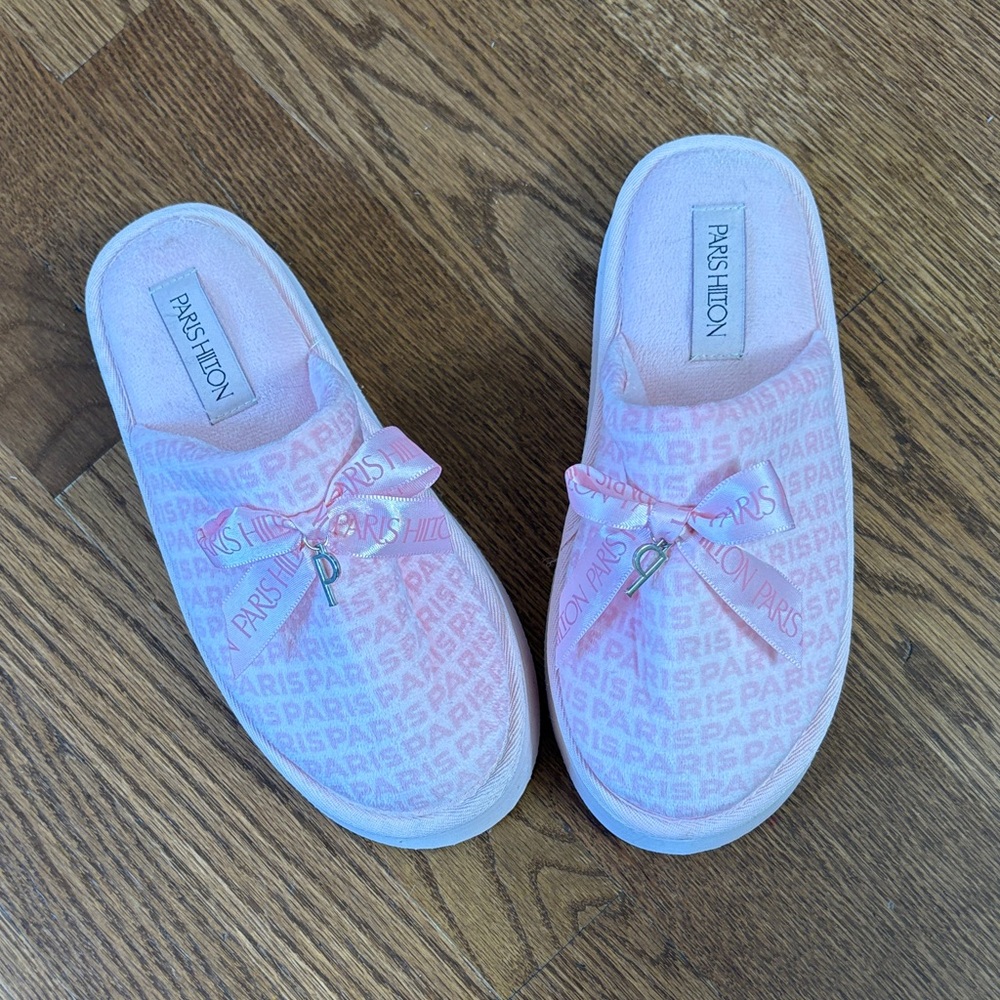 Paris Hilton Kids Pink Bow Slippers